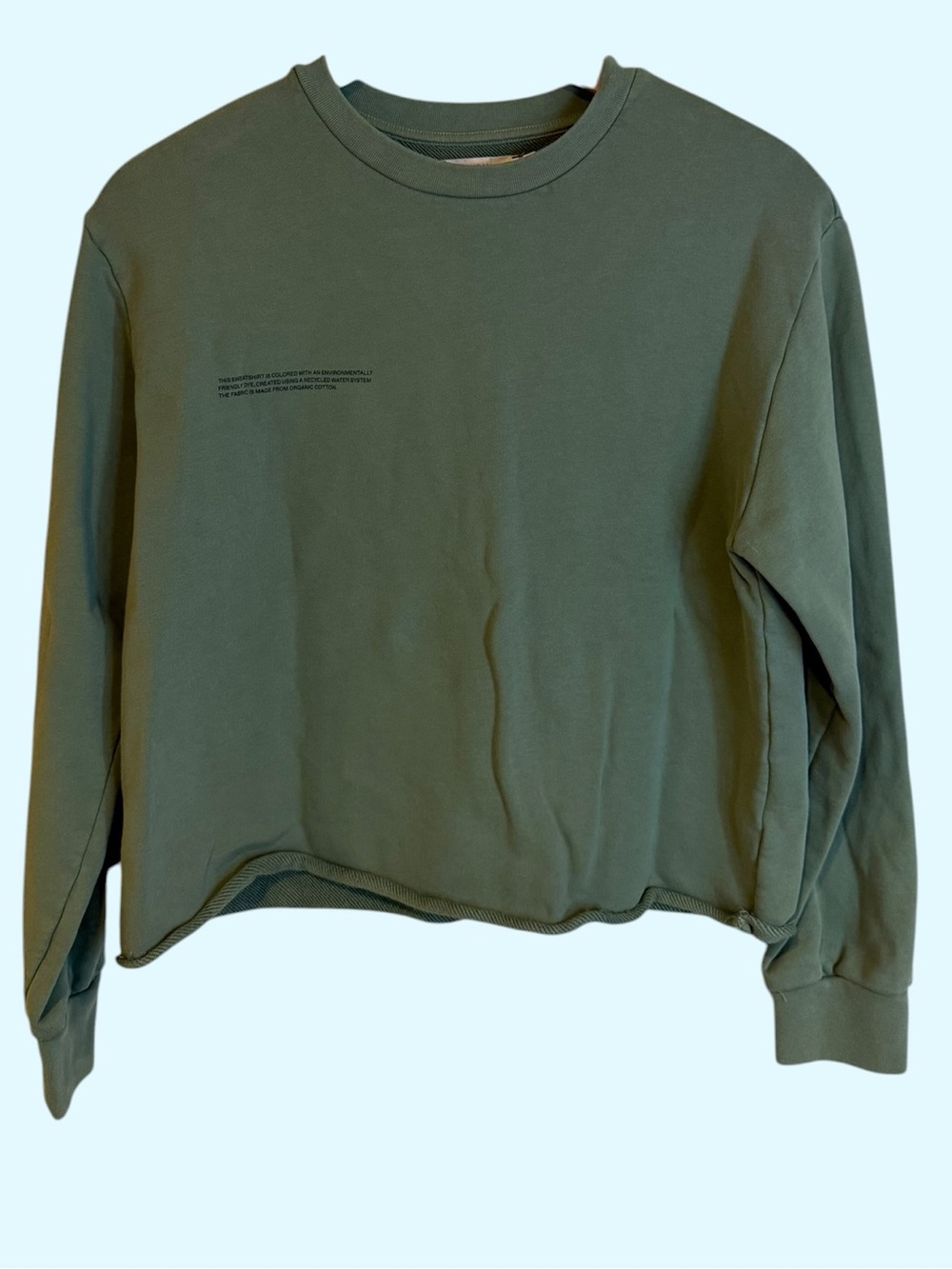 Pangaia Olive Green Sweatshirt Small Organic Cotton Rolled Hem